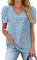 Aokosor Ladies Tops for Womens T Shirts Summer V Neck Puff Sleeve Blouses Swiss Dot Tops Size 22-24 Light Blue
