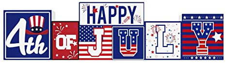 Patriotische Dekorationen zum 4. Juli, Holzschild, 4. Juli, Unabhängigkeitstag, Thema, Bauernhaus, Tischdekoration für Zuhause, Party, Büro, abgestuftes Tablett Spind Zubehör Pferde