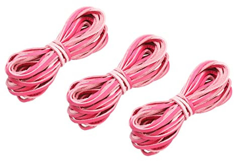 sourcing map Cordón de cuero, 5.47 yardas, tira plana de gamuza de 2.6 mm para bolso, cordón, manualidades, pulseras, fucsia, 3 piezas
