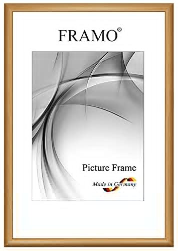 FRAMO Holz Bilderrahmen Schmal 59,4 x 84,1 cm (DIN A1) aus Massivholz | Rustikal-Gold | Farbe/Größe wählbar | Rahmen für Poster | Puzzle | Foto collage N°078