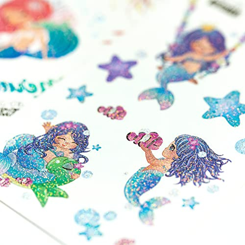 Toyseum 30 x Mermaid Glitter Tattoo Sheets For Kids, Premium Temporary Glitter Tattoos, Pack of 30 Sheets (432 Tattoos Total)