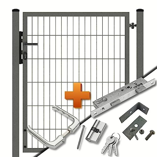 auf-mass24 Gartentor 1-FLG b=1,25m Doppelstabmattenzaun Zauntor DREI Farben Zaun Tor (RAL7016 Anthrazit, 1.03)