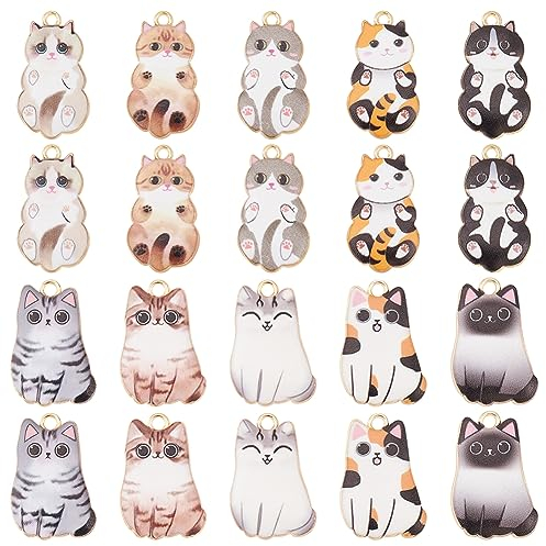 PH PandaHall 20 Stück Emaille Katzenanhänger 10 Stile Niedliche Tier Anhänger Legierung Emaille Charms Schöne Katzen Anhänger Für DIY Halskette Armband Ohrringe Schlüsselanhänger Schmuckherstellung