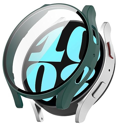 Wigento Für Samsung Galaxy Watch 6 44mm 360 Grad Smartwatch Schutzhülle mit Glas Cover Case Hülle Rundumschutz Rahmenschutz Grün
