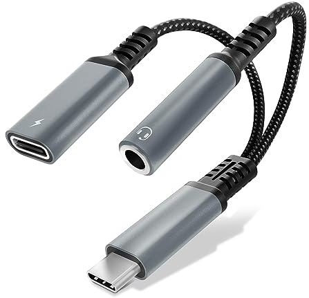 CELLONIC Adaptateur USB C Jack écouteurs 3,5 mm Répartiteur Aux Audio et Chargeur 2-en-1 60 W PD Compatible avec iPhone, iPad, Samsung, Pixel, téléphone, Casque, écouteurs - Argent