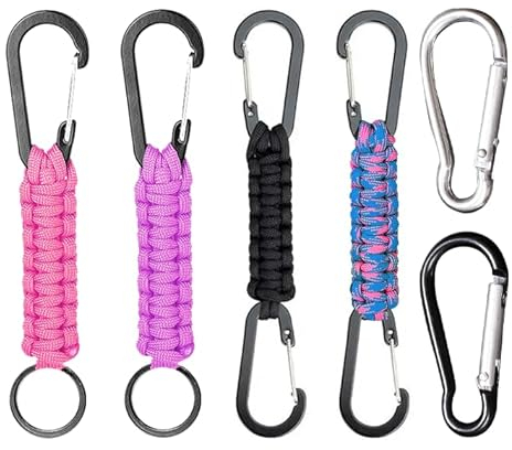 AYNKH 4 Pcs Nylon Rope Woven Keychain with Carabiner Clip and Key Ring, Lanyard Keychain with D-Ring and O-Ring Hook Suitable for Outdoor, Hiking, Camping (with 2 Pcs carabiner clip)