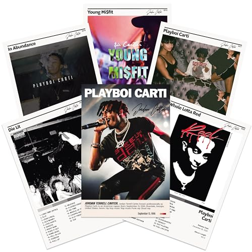 Rapper Playboi Carti Poster Album Cover Poster für Zimmer, ästhetisch, limitierte Auflage, HD, Schlafzimmer, Musik, Dekoration, Kunst (6er-Set, 20,3 x 30,5 cm, ungerahmt)