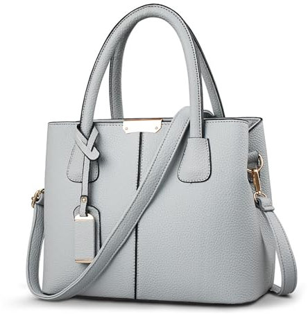 FOLOVEYA Handtasche Damen Mode Henkeltaschen Frauen Schönsten Umhängetasche Elegant Top-Griff Shopper Taschen PU Leder Schultertasche für Arbeiten Reisen Schule Dating Grau Hellgrau