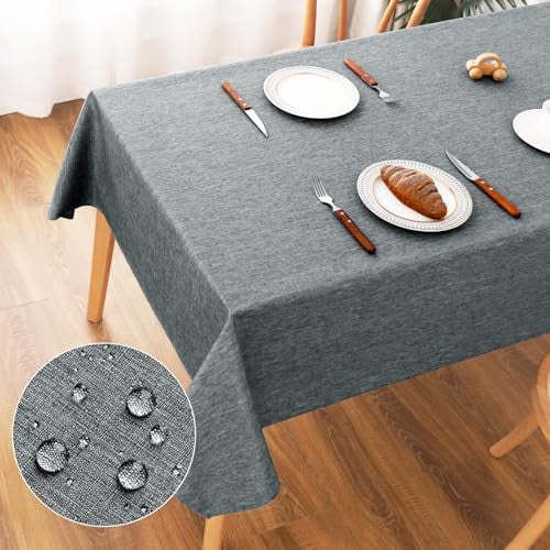 AooHome Tischdecke Abwaschbar, Grau Tischdecken 140x240cm Leinen-Optik Tischtuch aus Polyester Wasserabweisend mit Lotuseffekt, Dauerhaft Kratzfest für Wohnzimmer, Esszimmer, Balkon, Garten