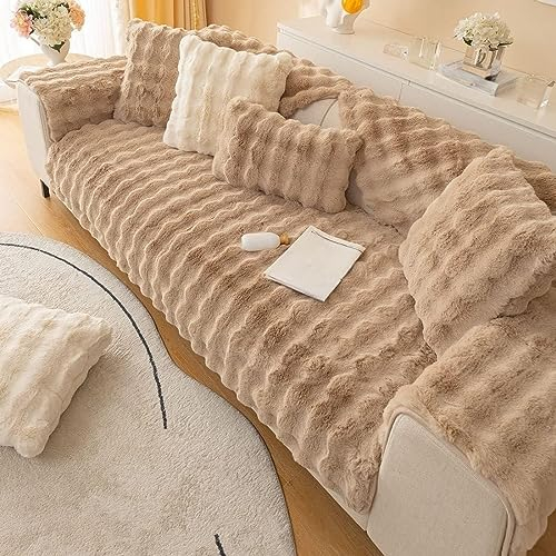 Hufu Kaninchen Plüsch Sofa Überzug L Form, Funny Fuzzy Sofabezug, Winter Sofa Cover Sofa Auflage, Antirutsch Super Weiche Couchüberzug Ecksofa U-Form 1 2 3 4 Sitzer