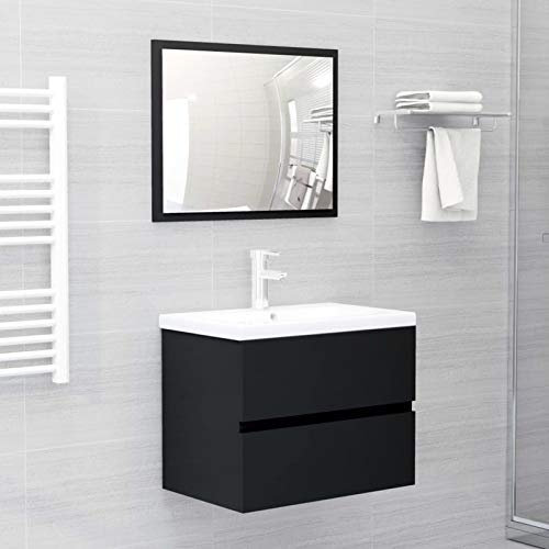 BaraSh 2-TLG. Badmöbel-Set Schwarz Holzwerkstoff Waschtisch Set BadezimmermöBel Set
