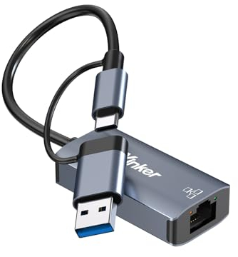 Yinker Adaptador USB a Ethernet, adaptador Ethernet de 1000 Mbps con USB 3.0 y tipo C (Thunderbolt 3/4), adaptador de red RJ45 Gigabit para laptop, PC, Nintendo, Mac, Windows, Linux