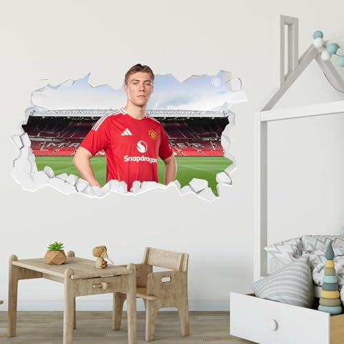 Themed Manchester United FC Wall Sticker - Hojlund 24/25 Broken Wall Decal (60cm width x 35cm height)