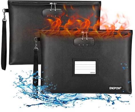 Feuerfeste Dokumententasche mit Schloss 2er Set Feuerfeste Tasche Geldtasche 37 x 26 cm Sichere Tasche Aufbewahrungstasche wasserdichte Tasche für A4 Dokumente,Reisepass,Geld,Rechnungen,Karten