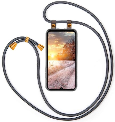 moex Handykette für Samsung Galaxy A05s Hülle mit Band abnehmbar, Handyhülle mit Kette zum Umhängen, Handyband 155 cm lang Stoff Kordel Umhängehülle, Handy Umhängeband, Anthrazit