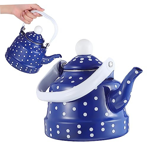 Garneck Pfeifender Teekessel Für Herdplatte Mit Emaille-Innenraum Vintage-Design Teekanne Mit Punktmuster Geeignet Für Herdarten