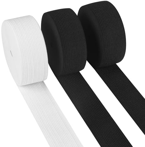 ihaspoko 15 Meter Gummiband, 40mm Breit 3 Rollen Gummiband Nähen für Nähen von Bund, Hosentaille und DIY Handwerk (5M Weiß, 10M Schwarz)