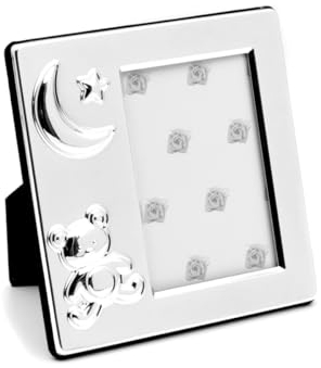 Brillibrum Bilderrahmen Bär versilbert Fotorahmen Baby Junge und Mädchen Bilderrahmen 6x9 für Kinder Bilder Geburtstag Taufgeschenk mit Wunschgravur (Gravur bis 25 Zeichen)