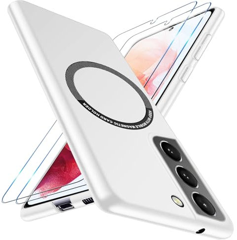 Giyer Handyhülle für Samsung Galaxy S21 Hülle mit Schutzfolie, Schutzhülle Galaxy S21 5G Case für Magsafe, Dünn Slim Hart Magnetisch Stoßfest Kratzfest Cover für Samsung S21 6.2 Tasche (Weiß)