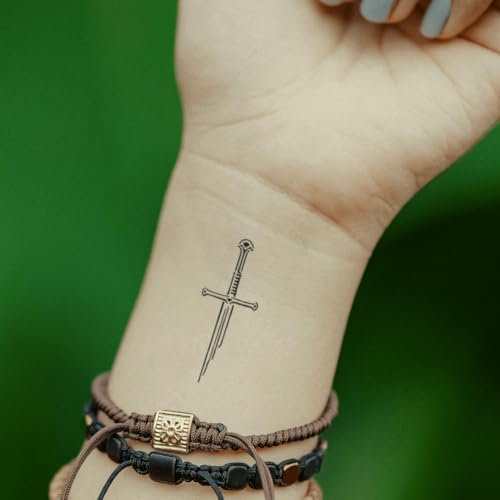 Fake Tattoo Schwert – Temporalis® | Temporäre Tattoos für Erwachsene – EU-zertifizierte Kosmetik, vegan & wasserfest – Hält 1 bis 2 Wochen [ Gerades Schwert ]
