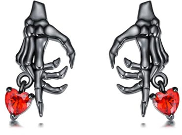 PROESS Skelett Ohrringe 925 Sterlingsilber - Schwarze Totenkopf Ohrstecker, Punk Gothic Schmuck - Geschenke für Frauen Männer