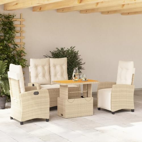 Gecheer 4-TLG. Garten Essgruppe 4 Personen, Rattan Gartenmöbel Set, Polyrattan Sitzgruppe, Terrassenmöbel Balkonmöbel Set, Rattan Lounge Möbel Outdoor, Gartengarnitur Sitzgarnitur, Kissen, Beige