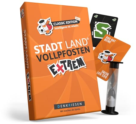 DENKRIESEN - Stadt Land VOLLPFOSTEN® Extrem – Classic Edition | Ab 12 Jahren | 2-6 Spieler | Familienspiel | Lustiges Kartenspiel für spannende Abende | Perfekt für Party & Familienrunden