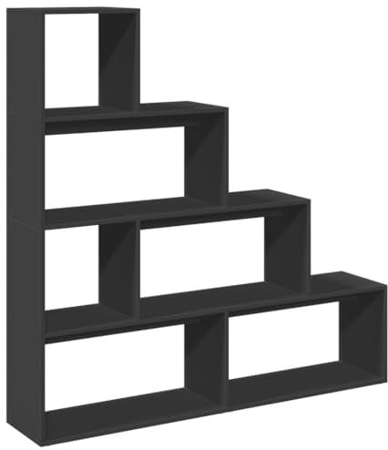 vidaXL Raumteiler Bücherregal 4 Stufen, Standregal Treppenregal für Wohnzimmer Schlafzimmer Büro, Stufenregal Regal, Schwarz Holzwerkstoff