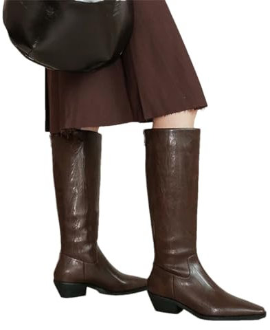 Suwequest Stivali alti al ginocchio da cowboy per le donne in pelle larga polpaccio tacchi grossi scarpe invernali stivali lunghi cowgirl