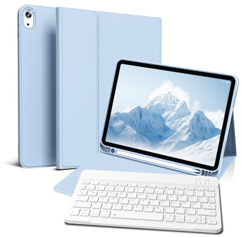 GKABXY Funda con teclado para iPad Air de 11 pulgadas 2025 2024 (M3/M2), iPad Air 5 4 2022/2020 10.9 pulgadas, carcasa trasera de TPU suave con soporte para bolígrafo, funda magnética extraíble Folio