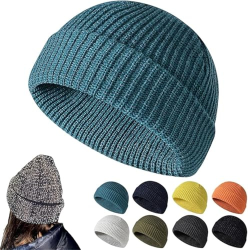 Ashopfun Flex Beanie 2.0 - Unisex, Weflexus Reflective Beanie,Flex Beanie Reflective Hat,Warm Knitted Reflective Beanie Hat,High Visibility Warm Winter Soft Knit Cuffed Beanie Hat Cap Unisex (Blue)