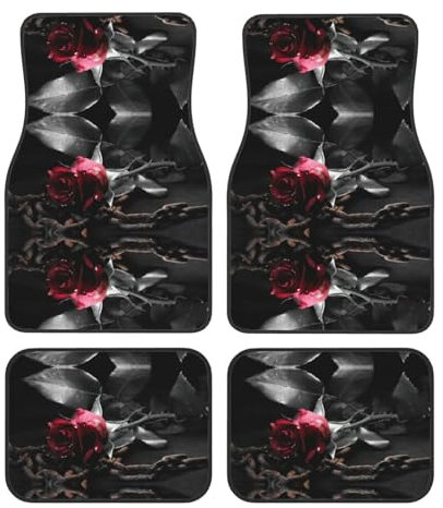 Ensemble de tapis de sol gothiques noirs imprimés roses de qualité supérieure pour voitures Accessoires automobiles