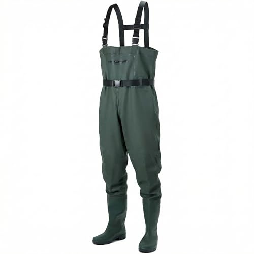 QWORK® Wathose Herren Damen, wasserdichte, Atmungsaktive Teich-Wathose Mit Stiefeln, UK 9/EU 43, Zum Angeln, Jagen Und In Der Landwirtschaft