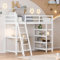 BRILVERDE Hochbett Kinderbett 90x200 cm,mit Schreibtisch, Treppe,Aufbewahrungsregal,Massivholz Etagenbett mit Rausfallschutz,Weiß