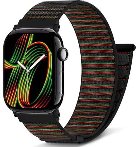 AMSKY Nylon Sport Loop Band Kompatibel mit Apple Watch Armband 40mm 42mm 46mm 44mm 45mm 41mm 38mm 49mm, für iWatch Series 11 10 9 8 7 6 5 4, Ultra SE 3 2 1, Black Unity, 46mm/44mm/45mm/49mm
