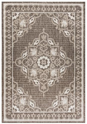 Mazovia Outdoor-Teppich Balkon 80x150cm Creme Klassisch Wetterfest Kurzflor | Balkon Teppich für Terrasse Garten Beige Pflegeleicht UV-Beständig Tierfreundlich Flach Robust Wasserabweisend Synthetisch