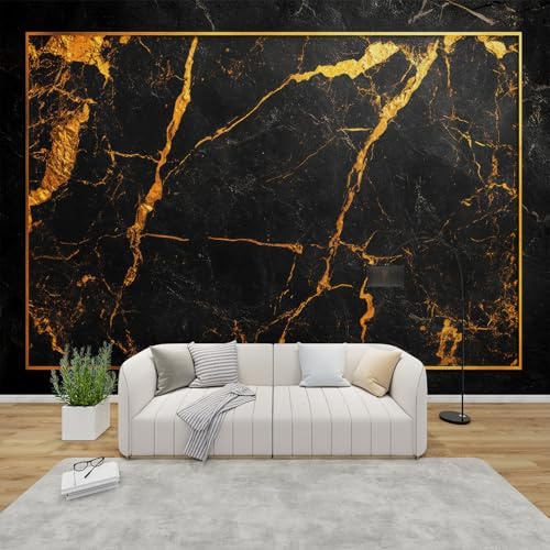 PaxGloz Fototapete Schwarz Gold Tapete Marmor Optik Luxus Tapeten Vliestapete Modern Wandtapete Wohnzimmer Schlafzimmer Kinderzimmer Wanddeko Motivtapeten 368 x 254 cm (B x H)