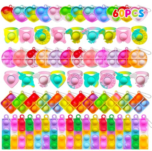KIDRENFUN Party Bag Fillers for Kids - 60 PCS Fidget Toys Pack Party Favours, Birthday Party Bag Toys Lucky Dip Prize, Poppet Keyring Class Gifts, Return Gifts Pinata Fillers for Girls Boys