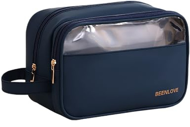 Tragbare Reise wasserdicht Makeup Tasche/Cosmetic Bag mit goldenem Reißverschluss für Frauen und Mädchen/Weit Offen Kosmetik Organizer aus PU-Leder mit seitlichem Griff/Nagellack&Makeup Pinsel