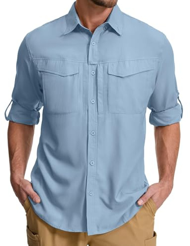 Asfixiado Safari Chemise à manches longues pour homme, protection UV UPF50+, chemise fonctionnelle pour l'extérieur, respirante, à séchage rapide