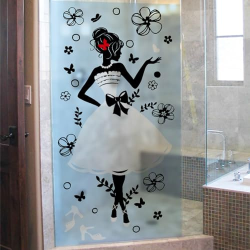 Film Fenetre Anti Regard Girl Blue Flower Cache Vitre Fenetre Anti Regard Window Film Occultant Fenêtre Opaque Vitrage Pas De Colle Filtre Thermique Brise Vue Fenetre 60x116cm/2 Pcs