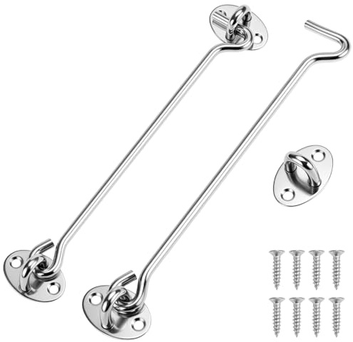 QWORK® 2 Stück Sturmhaken Edelstahl, Sturmhaken Mit Öse, Für Scheunentor Garagentor Gartentor Riegel, Mit Montage Schrauben, 20CM