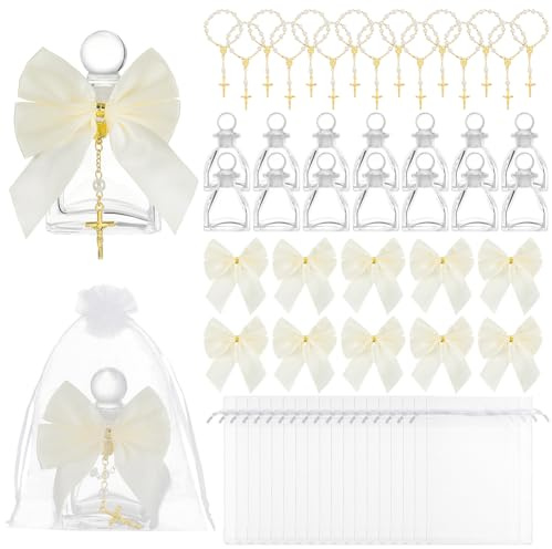 INTERWARM 16 Set Heilige Flasche Taufgeschenke Mit Kreuz 50ml Weihwasserbehälter Aus Glas Mit Organzabeutel Taufgeschenke Für Ostern Gäste Geschenke Zur Heiligen Kommunion Kirche Hochzeit