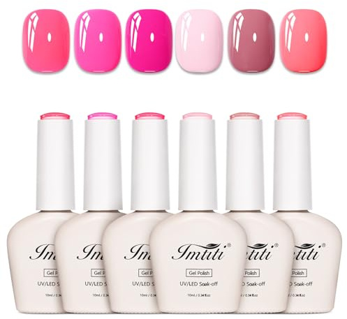Imtiti Pink Gel Polish Set, 6 Pcs 10ml Same Color Same Bottle Cap Gel Nail Polish Set, Long Lasting 28+ Days, Self-Leveling & Chip-Resistant Nail Art Manicure Salon DIY at Home, Bright Pink(10ml*6)