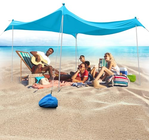 JAICOM Strandzelt, 3x3m Strandmuschel, UPF50+ UV-Schutz | Wasserdicht Sonnensegel, Mit Sandschaufel, Aluminiumstange, Heringen, Geeignet für Strand Schatten, Garten, Camping Verwenden