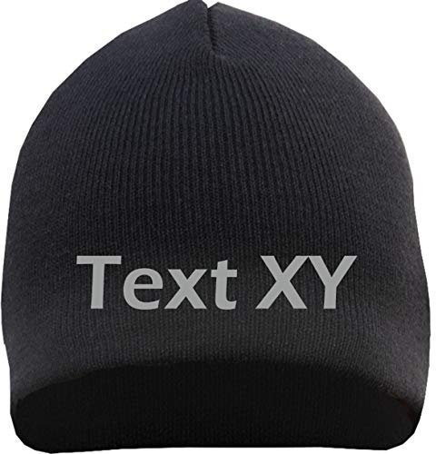 HB_Druck Beanie mit Wunschtext - Blockschrift - Bestickt - Mütze Strickmütze Stickfarbe: grau