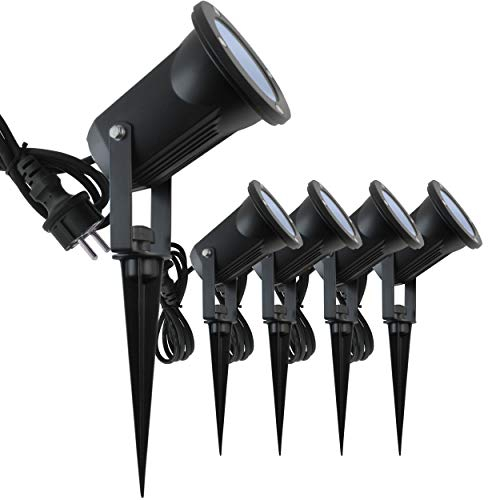 Evolution Foco de Jardín LED con Pincho de Suelo que Incluye Una Bombilla Gu10 de 4W, 2700K, Lámpara a Prueba de Salpicaduras IP65, Iluminación de Caminos Exteriores, Blanco Cálido - Juego de 5
