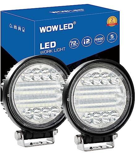 WOWLED LED Work Light, 2PCS 5 72W Round LED Light Pods Spot Flood Combo Lights 6D Offroad Driving Work Fog Lights IP67 for Trucks Car 4x4 Camp Light