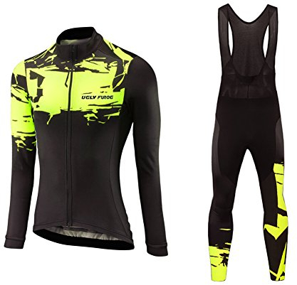 Uglyfrog Radtrikot Winter Damen Langarm Fahrradtrikot + Fahrradbekleidung 3D Gepolsterte Hosen Set Thermo Vlies Radsport Anzüge Winddicht mit Taschen