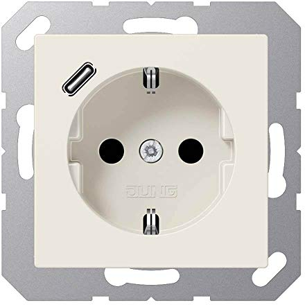 Jung A1520-18C SCHUKO-Steckdose mit USB Typ C (max. 3A) Quick Charge mit erhöhtem Berührungsschutz (Thermoplast bruchsicher) Weiß Serie A